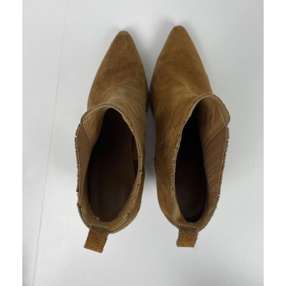 Marc Fisher LTD Alva Brown Ankle Boots Womens Size 9.5 Suede Leather Camel Color - Picture 5 of 6